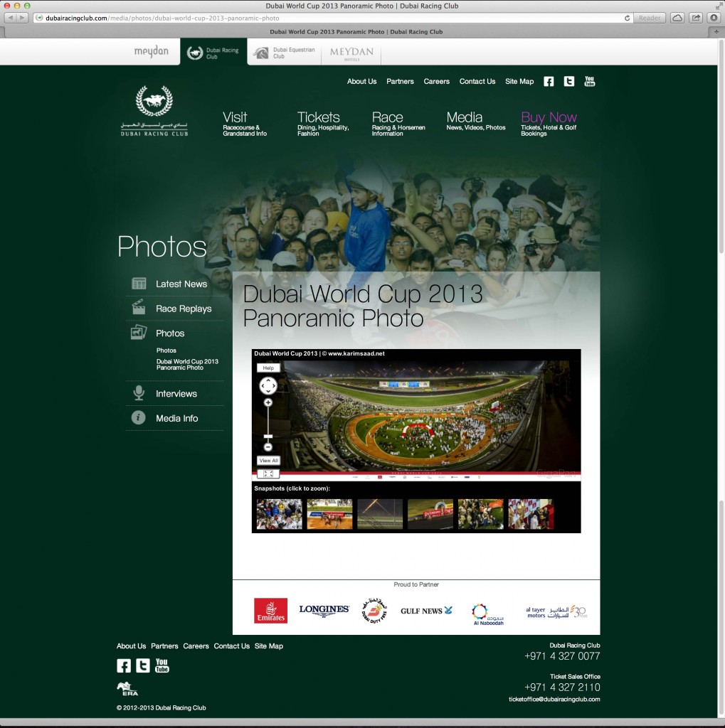 Dubai World Cup 2013 GigaPan featured on Dubai Racing Club website